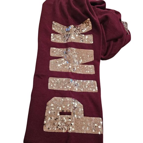Victoria's Secret PINK Sweatpants Women's Size S Burgundy Silver Sequins Bling - Picture 8 of 8